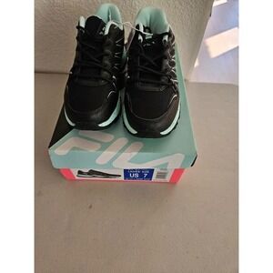 Fila Quadrix Ladies Size 7 Trail Shoe Sneaker Black - Aqua NEW in Box